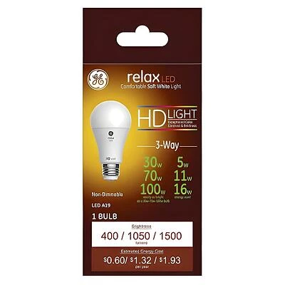 GE 3-Way Relax LED Light Bulb, Soft White, A19, 5/11/16 Watt