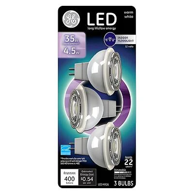 GE 93116243 LED Light Bulb, MR16 Lamp, 35 W Equivalent, GU5.3 Lamp Base, Dimmable, Clear, White Light, 3000 K Color Temp
