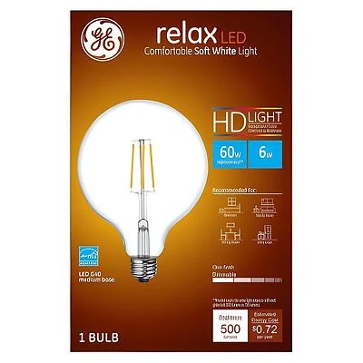 GE LED Relax Globe Light Bulb G40, 6W, Soft White, 500 Lumens