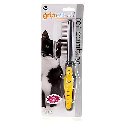 JW Pet 65018 Cat Comb, Metal/Plastic/Rubber, Gray/Yellow