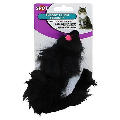 Spot 2906 Shaggy Ferret Cat Toy, Large, Black, With Catnip