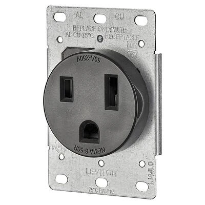 Leviton R10-05374-S00 Electrical Receptacle, Flush Mounting, 2-Pole, 125/250 V, 50 A, NEMA: NEMA 6-50R, Black