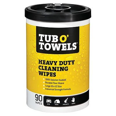Tub O'Towels TW90 Heavy-Duty Cleaning Wipes, 12 in L, 10 in W, Light Citrus