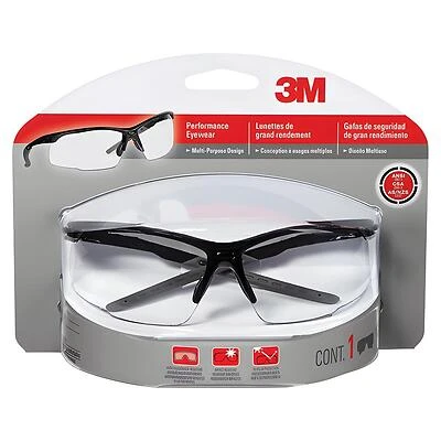 3M 47070-WZ4 Multi-Purpose Safety Glasses, Anti-Fog Clear Lens, Black Frame