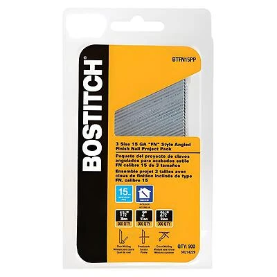 Bostitch BTFN15PP Finish Nail, 15 ga Gauge, Steel, Coated, Round Head, Smooth Shank