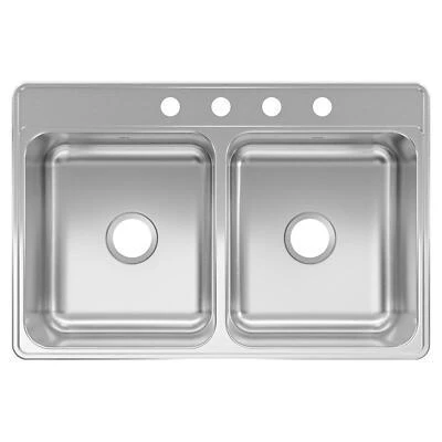 Kindred FDS704NB Stainless Steel Top Mount Double Bowl Kitchen Sink, 33 In. W x 22 In. L