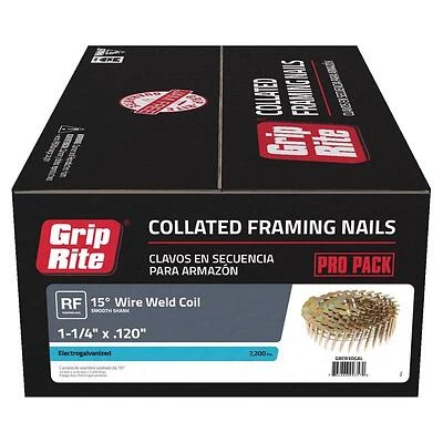 Grip-Rite 1-1/4 in. 11 Ga. Angled Coil Roofing Nails 15 deg. Smooth Shank 1 pk