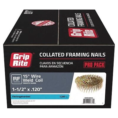 Grip-Rite 1-1/2 in. 11 Ga. Angled Coil Roofing Nails 15 deg. Smooth Shank 1 pk
