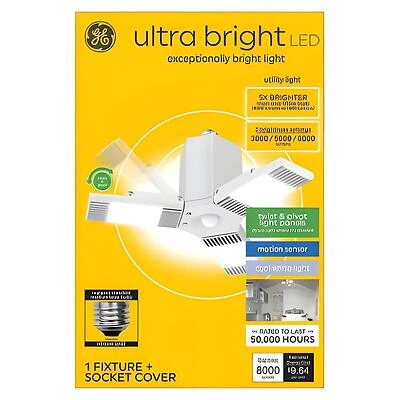 GE 93129815 Ultra Bright LED Utility Light Fixture, Motion Sensor, 3 Settings
