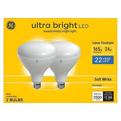 GE 93130764 LED Light Bulb, Ultra-Bright, BR40 Lamp, 165 W Equivalent, E26 Medium Lamp Base, Dimmable, Soft White