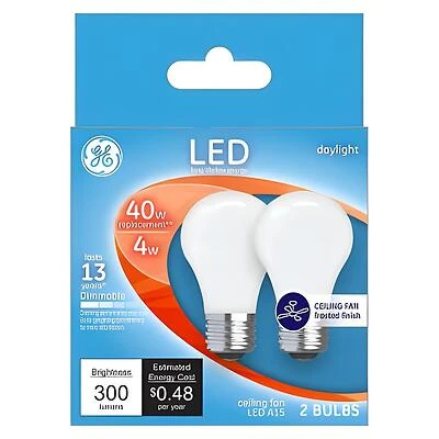 GE Industrial Solutions 28392 LED Bulb, General Purpose, 300 Lumens, 4 W, A15 Lamp, E26 Lamp Base, Dimmable, Frosted