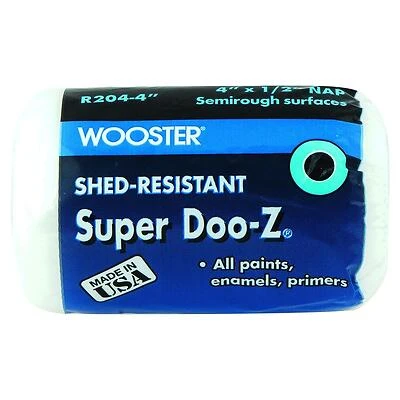 Wooster SUPER DOO-Z R204-4 Roller Cover, 1/2 in Thick Nap, 4 in L, Fabric Cover, White