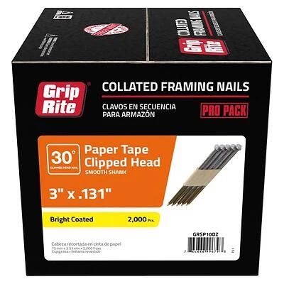 Grip-Rite 3 in. 10-1/4 Ga. Angled Strip Framing Nails 30 deg. Smooth Shank 1 pk