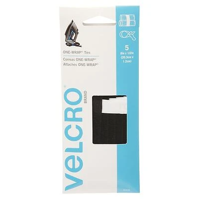 VELCRO Brand One Wrap 91426 Hook and Loop Fastener, 1/2 in W, 8 in L, Velcro, Black