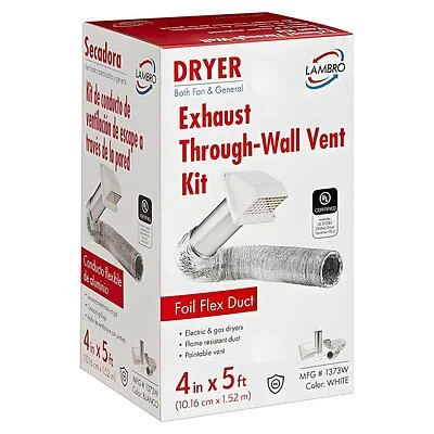 Lambro 1373W Preferred Dryer Vent Hood Kit, White Plastic, 4-In. x 5-Ft.