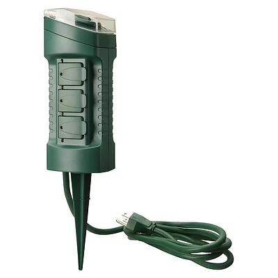 CCI 13547 Outdoor Power Stake Timer, 6-Outlet, 15A 125V, Green