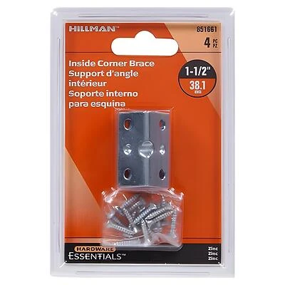 Hillman 851661 Inside Corner Brace, 1-1/2 In. x 3/4 In., Zinc Plated