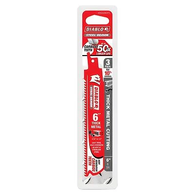 Diablo DS0608CF3 Reciprocating Saw Blade, 1 in W, 6 in L, 8 TPI, Carbide Cutting Edge