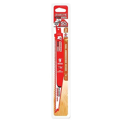 Diablo DS0906CWS3 Reciprocating Saw Blade, 1 in W, 9 in L, 6/9 TPI, Carbide Cutting Edge