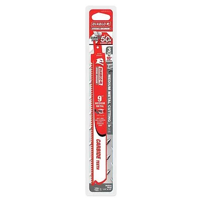 Diablo DS0910CF3 Reciprocating Saw Blade, 1 in W, 9 in L, 10 TPI, Carbide Cutting Edge