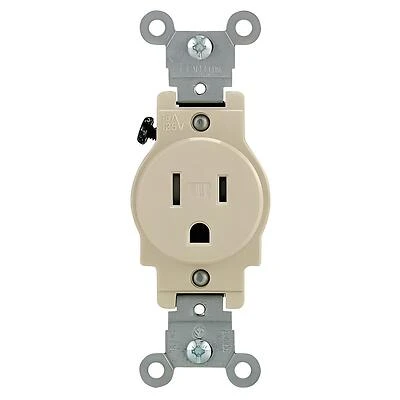 Leviton 132-T5015-00I Single Outlet, 15A 125V, Ivory, Tamper Resistant