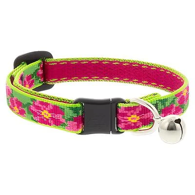 Lupine 22227 Adjustable Cat Collar With Bell, Breakaway Buckle, Petunias, 1/2 x 8-12 In.