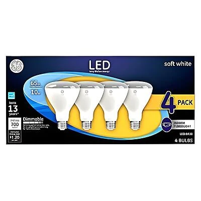GE 93129768 LED Bulb, R30 Lamp, 65 W Equivalent, Medium Lamp Base, Dimmable, Soft White, 2700 K Color Temp