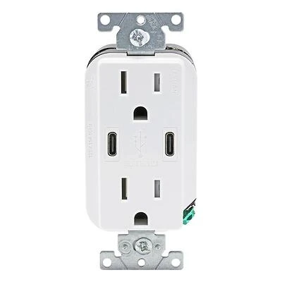 Leviton Decora RN2 White 2‑Pole Duplex Outlet – 15 A, 125 V