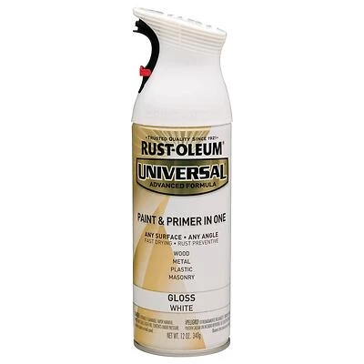 Rust-Oleum 245199 Universal Gloss Spray Paint & Primer, White, 12 Oz.