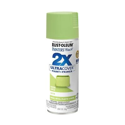 Rust-Oleum 334070 Painter's Touch 2X Spray Paint, Satin Green Apple, 12 Oz