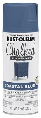 Rust-Oleum 302598 Chalked 1-Coat Spray Paint, Ultra Matte Coastal Blue, 12 oz