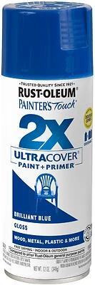 Rust-Oleum 334027 Painter's Touch 2X Spray Paint, Gloss Brilliant Blue, 12 Oz