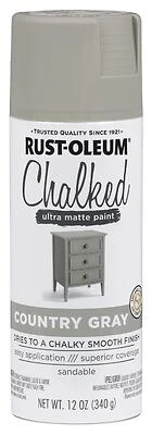 Rust-Oleum 302593 Chalked Spray Paint, Ultra Matte, Country Gray, 12 oz