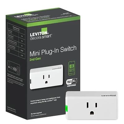 Leviton D215P-R02-1RW Mini Plug In Switch, 15 A, 120 VAC, Wireless, White
