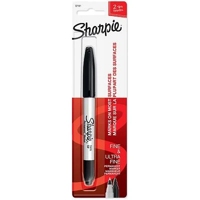 Sharpie SA32101 Twin Tip Marker, Fine, Ultra-Fine Lead/Tip, 0.3, 1 mm Lead/Tip, Black Lead/Tip