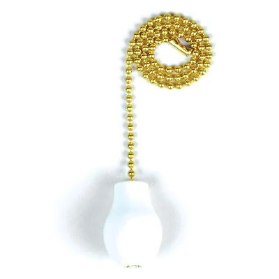 Jandorf 60319 Ceiling Fan Pull Chain, Brass, White Wooden Knob, 12-In.