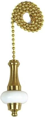 Jandorf 60322 Lamp Pull Chain, Brass & White Ceramic, 12-In.