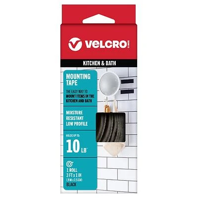 VELCRO Brand 91050 Hook and Loop Fastener, 1 in W, 3 ft L, Black, 10 lb