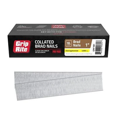 Grip-Rite 18 Ga. Smooth Shank Straight Strip Brad Nails 1 in. L x 0.05 in. Dia. 5000 count