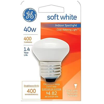 GE 25776 Light Bulb, 40 W, R14 Lamp, E26 Medium Lamp Base, 280 Lumens, 2500 K Color Temp, 1500 hr Average Life