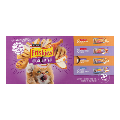 Purina Friskies Gravy Wet Cat Food Variety Pack, Poultry Shreds, Meaty Bits and Prime Filets - (32) 5.5 oz. Cans