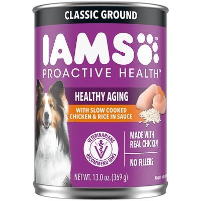 IAMs PROACTIVE HEALTH Healthy Aging Wet Dog Food Classic Ground with Slow Cooked Chicken and Rice, 12-Pack of 13 oz. Cans