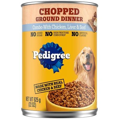 Pedigree Chopped Ground Dinner Adult Soft Wet Dog Food Chicken, Liver & Beef (12) 22 oz. Cans