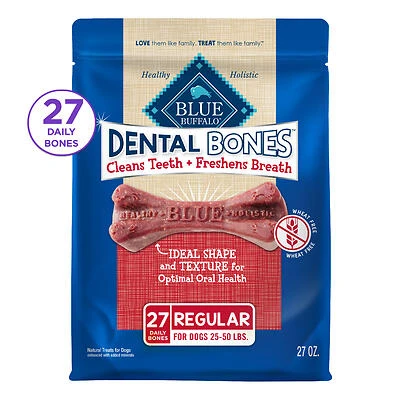 Blue Buffalo Dental Bones Regular Natural Dental Chew Dog Treats Bag Value Pack