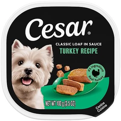 Cesar Classic Loaf in Sauce Adult Wet Dog Turkey Recipe, 3.5 oz. Easy Peel Trays, 24 Count